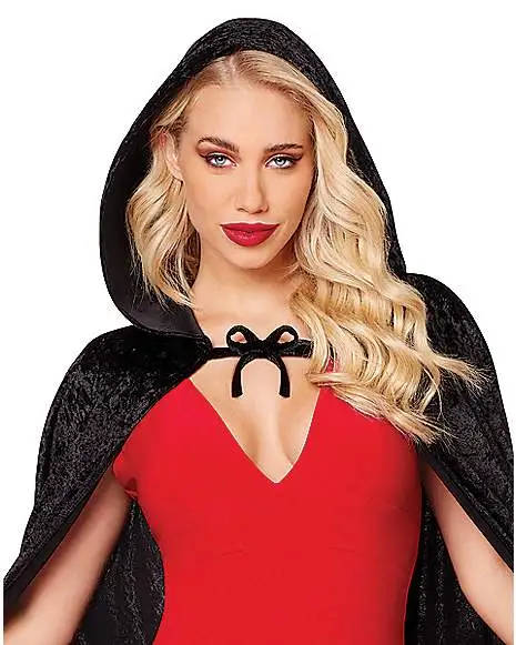 Spirit Halloween Black Velvet Hooded Womens Cape 3 Spirit Halloween Black Velvet Hooded Womens Cape - Image 3