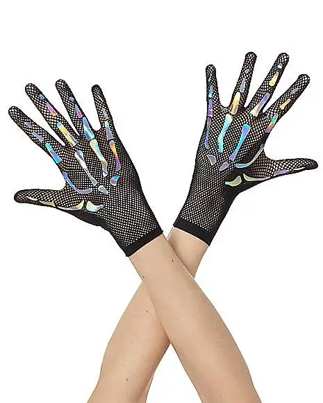 Spirit Halloween Holographic Skeleton Fishnet Gloves 1 Spirit Halloween Holographic Skeleton Fishnet Gloves