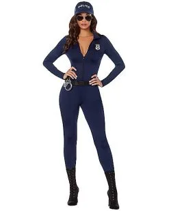 Spirit Halloween Adult Police Officer Catsuit Costume