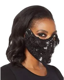 Spirit Halloween Black Skeleton Sequin Half Mask -Girls Costumes Shop 01473255 c