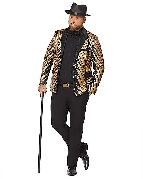 Spirit Halloween Adult '20s Gold And Black Plus Size Jacket 1 Spirit Halloween Adult '20s Gold And Black Plus Size Jacket