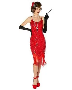 Spirit Halloween Adult Red Sequin Flapper Dress