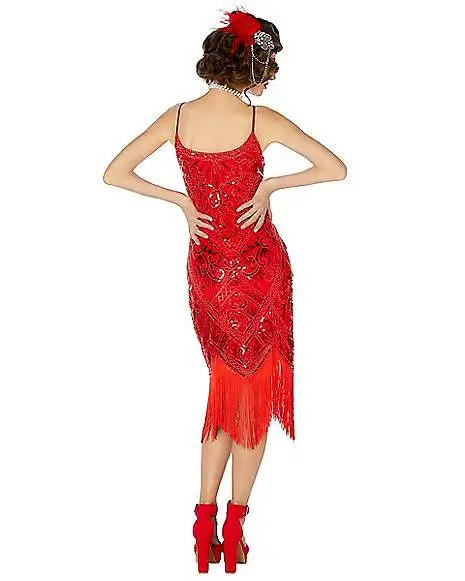 Spirit Halloween Adult Red Sequin Flapper Dress 2 Spirit Halloween Adult Red Sequin Flapper Dress - Image 2
