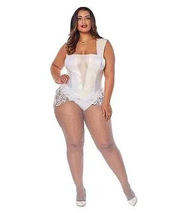 Spirit Halloween White Faux Leather Lace Plus Size Bodysuit