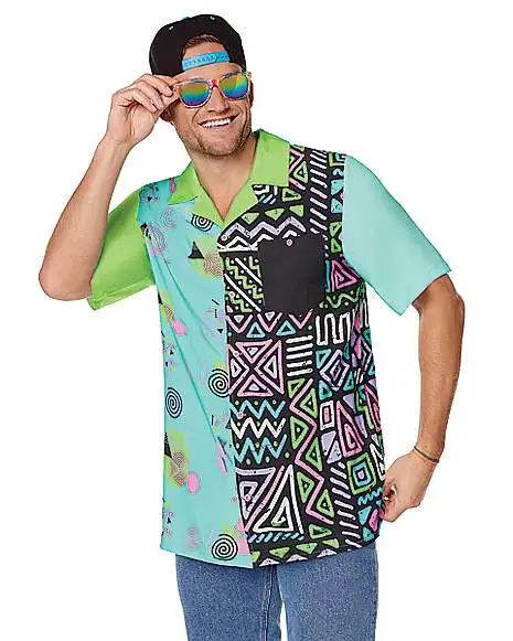 Spirit Halloween Adult '80s Button Down Shirt 1 Spirit Halloween Adult '80s Button Down Shirt