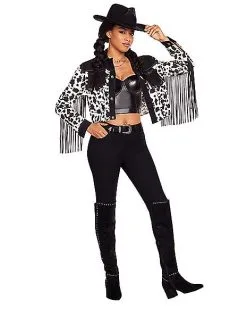 Spirit Halloween Adult Western Cow Print Fringe Jacket